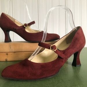 Charles Jourdan France Heeled Mary Janes in Suede